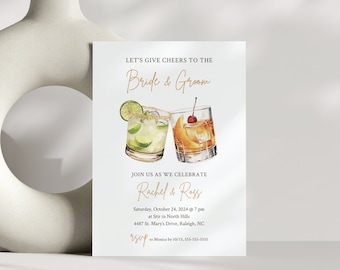 Bourbon Margarita Engagement Party Invitation: Cheers to Bride & Groom (Editable Template)