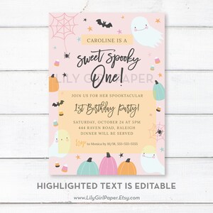 Sweet Spooky One, Girl's 1st Birthday Party Invitation, Pink Halloween Birthday, Editable Template, INSTANT DOWNLOAD, Print/Email! 0334 image 5