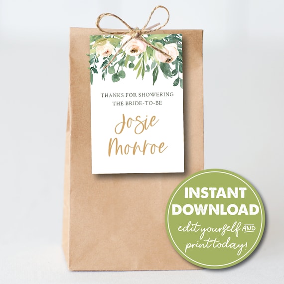 Editable Bridal Shower Favor Tag Template, Wedding Shower Favor, Bride