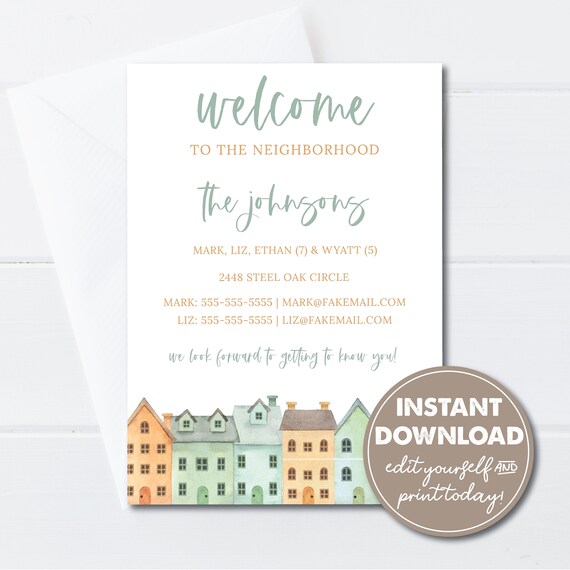 Editable Welcome to the Neighborhood cards, Editable Template, Instant Download, New Neighbor Gift, 0202 Il_570xn
