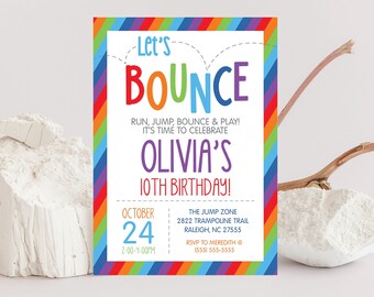 Editable Rainbow Bounce House, Trampoline Park, Jumping party invitation Template, AVAILABLE IN MINUTES, Edit, Download, Print Today! 0138