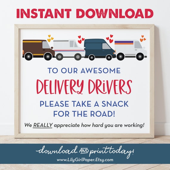 Delivery Driver Snack Sign, Packages, Mail Carrier, Essential Worker, Thank You Sign, Take Snack, Printable Instant Download, 0288 Il_570xn