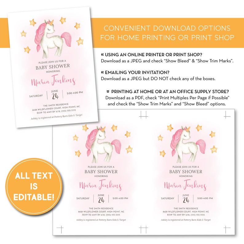 Editable Unicorn Baby Shower Invitation INSTANT DOWNLOAD Etsy