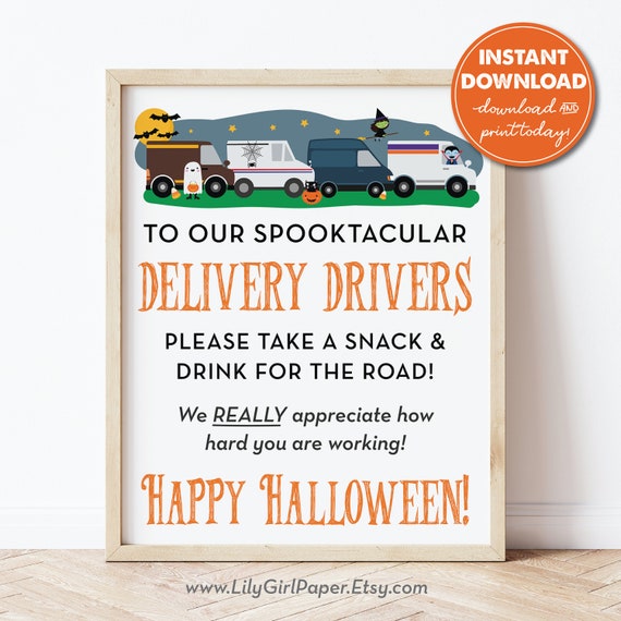 Halloween Delivery Driver Snack Station Sign, Halloween Deliveries, Mail Carrier, Package Thank You Sign, Appreciation Instant Download 0288 Il_570xn