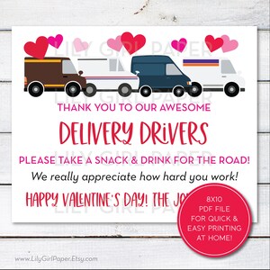 Editable Valentine's Day Delivery Driver Snack & Drink Sign, Mail ...