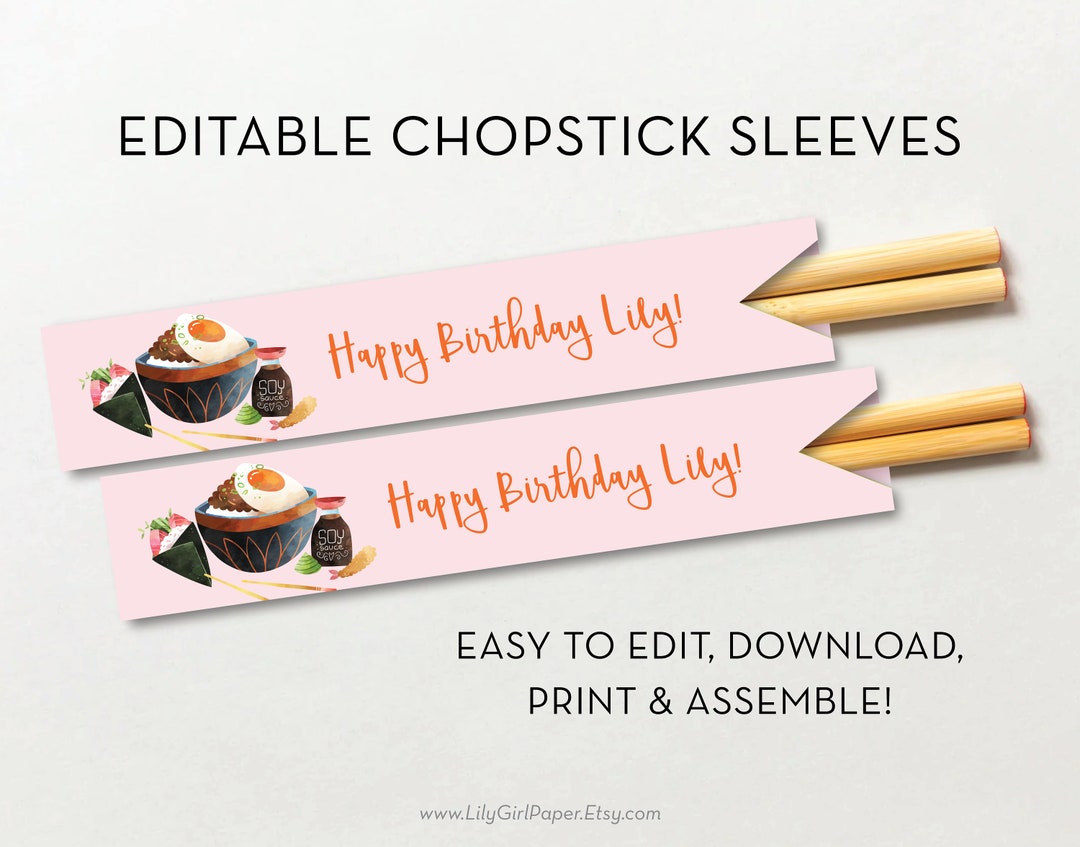 Hibachi Chopsticks Sleeve Editable Template, Chopstick Pocket, Sushi
