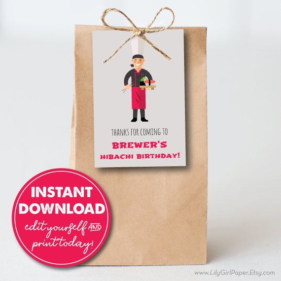 Editable Hibachi Birthday Dinner Party Favor Tags, Asian Steakhouse Dinner Party, INSTANT DOWNLOAD! Printable Party Favor, Goodie Bag, 0070 Il_570xn