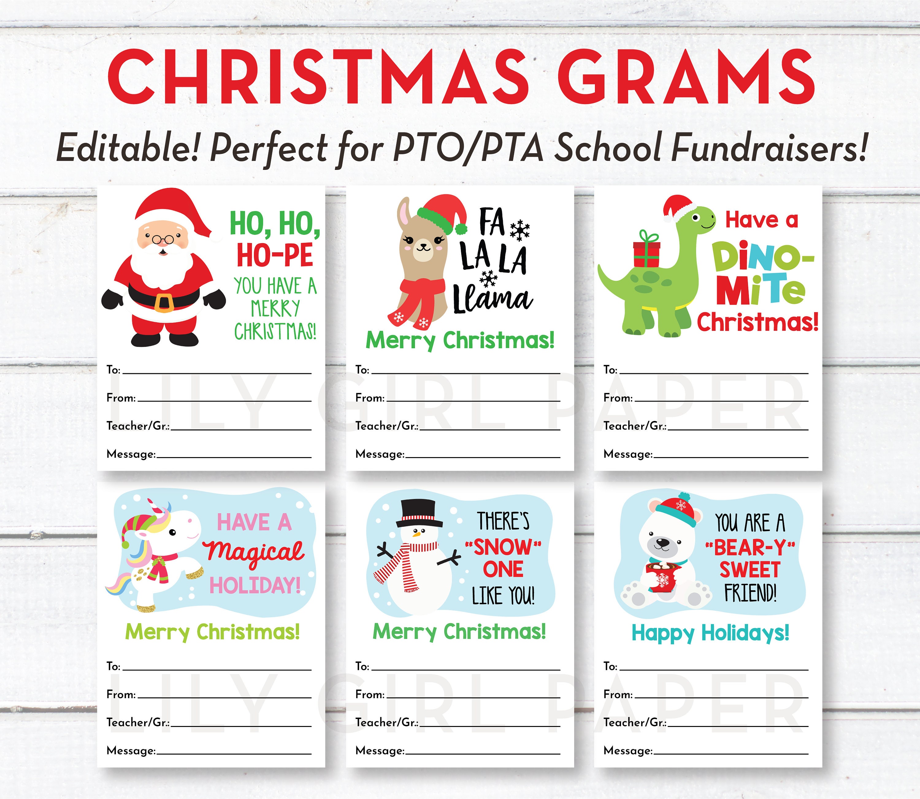 editable christmas, holiday candy grams, instant download, pta