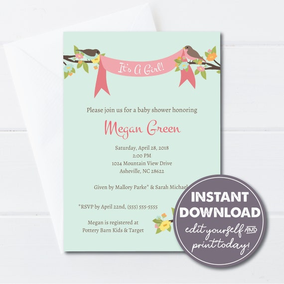 Baby Shower Invitation Baby Girl Shower Instant Download