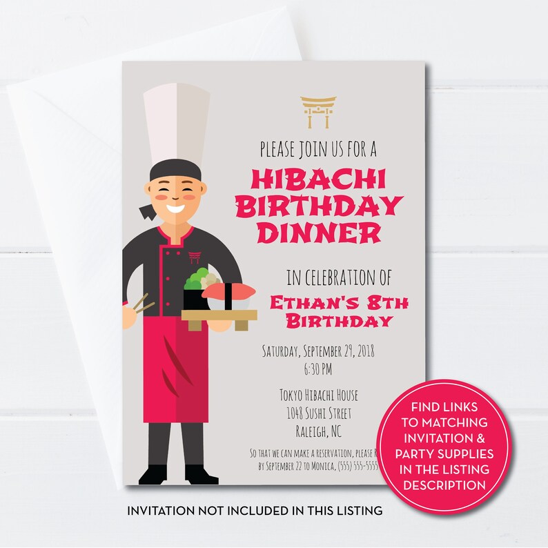 Hibachi Birthday Party Favor Tag — Editable Sushi Dinner Favors image 4