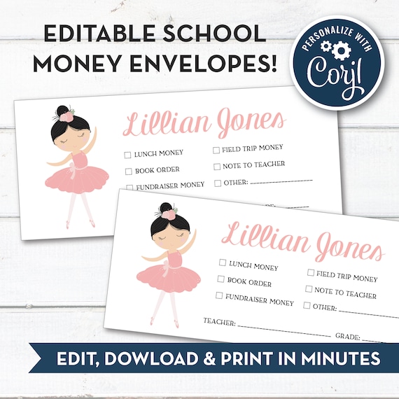 Editable, Personalized School Money and Note To Teacher Envelopes, Instant Download! Il_570xn
