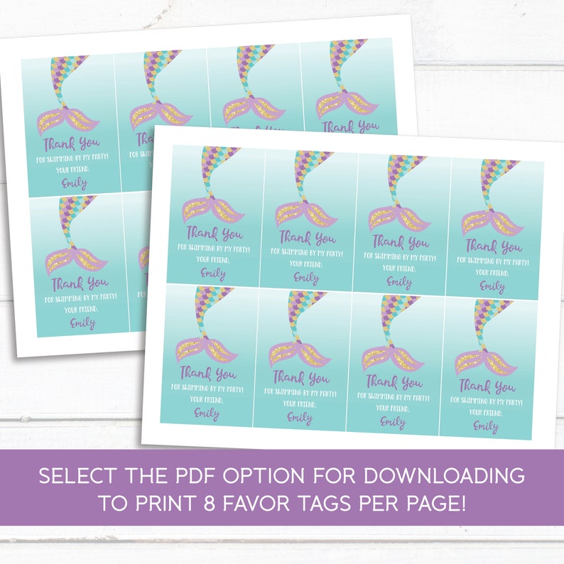 Editable Mermaid Party Favor Tag Instant Download Printable - Etsy