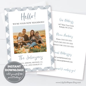 Editable We're Your New Neighbors Photo Card Template, Instant Download, New Neighbor Announcements, 0200