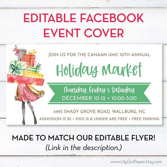 Editable Holiday Market Facebook Event Cover Image Template, Christmas Craft Show, INSTANT DOWNLOAD, All Text Editable, 0248 Il_570xn