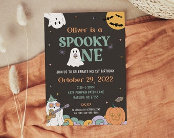 Spooky One, Groovy 1st Birthday Party Invitation, Fall Party, Retro Halloween, 1970s, Editable Template, INSTANT DOWNLOAD, Print/Email! 0332