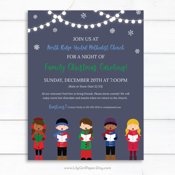 Editable Caroling Event Flyer Template, Christmas Caroling Flyer, Holiday Singing, Announcement, INSTANT DOWNLOAD, Schools, Church Groups Il_570xn