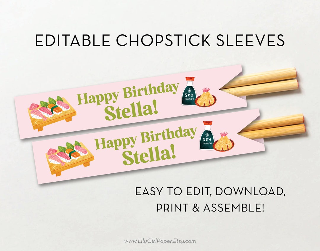 Chopsticks Sleeve Editable Template, Chopstick Pocket, Sushi or Hibachi Chopsticks Sleeve Editable Template, Chopstick Pocket, Sushi or Hibachi