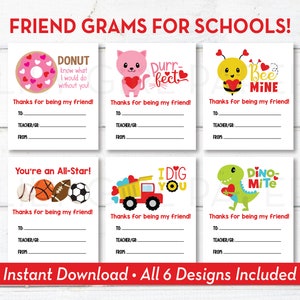 Valentine Friend Grams, Candy Grams, INSTANT Download, PTA, PTO School Fundraiser Printable, Valentine Messages for Students