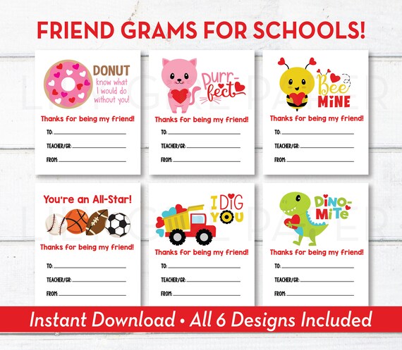 Valentine Friend Grams, Candy Grams, INSTANT Download, PTA, PTO School Fundraiser Printable, Valentine Messages for Students Il_570xn