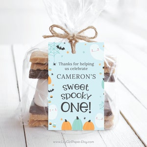 Sweet Spooky One, Boy&#39;s 1st Birthday Party Editable Favor Tags, Halloween Birthday, INSTANT DOWNLOAD! Printable Favor, Goodie Bag, 0335
