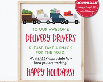 Delivery Driver Thank You Snack Sign, Happy Holidays, Christmas Deliveries, Mail Carrier Gift, Holiday Packages, Instant Download 0288