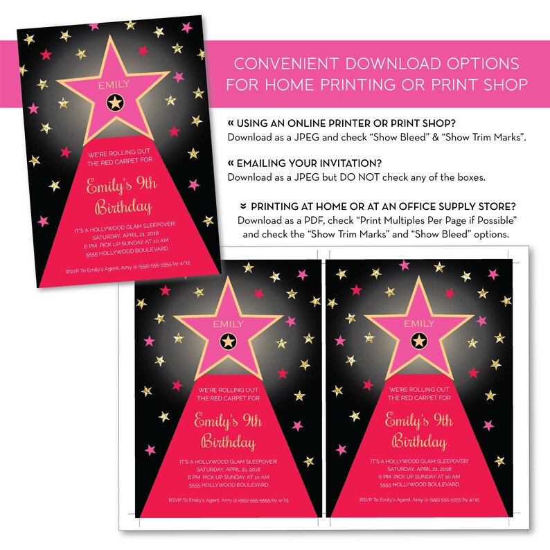Editable Hollywood Glam Birthday Invitation Red Carpet - Etsy