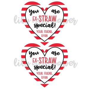 Editable Valentine's Card Template, Ex-Straw Special STRIPED VERSION Class Valentines, Edit Yourself in Minutes, Download & Print Today image 2