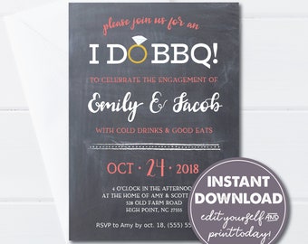 Editable I Do BBQ Engagement Party Invitation Template, Couples Shower Invitation, Instant Download, 0116