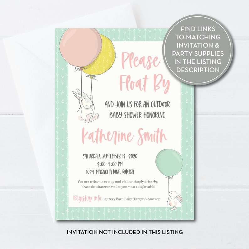 Bunny with Balloons Printable Stationery INSTANT DOWNLOAD Thank You Card Gender Neutral PDF File 0193 Baby Shower Birthday Party