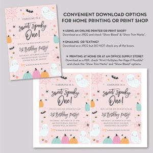 Sweet Spooky One, Girl's 1st Birthday Party Invitation, Pink Halloween Birthday, Editable Template, INSTANT DOWNLOAD, Print/Email! 0334 image 4