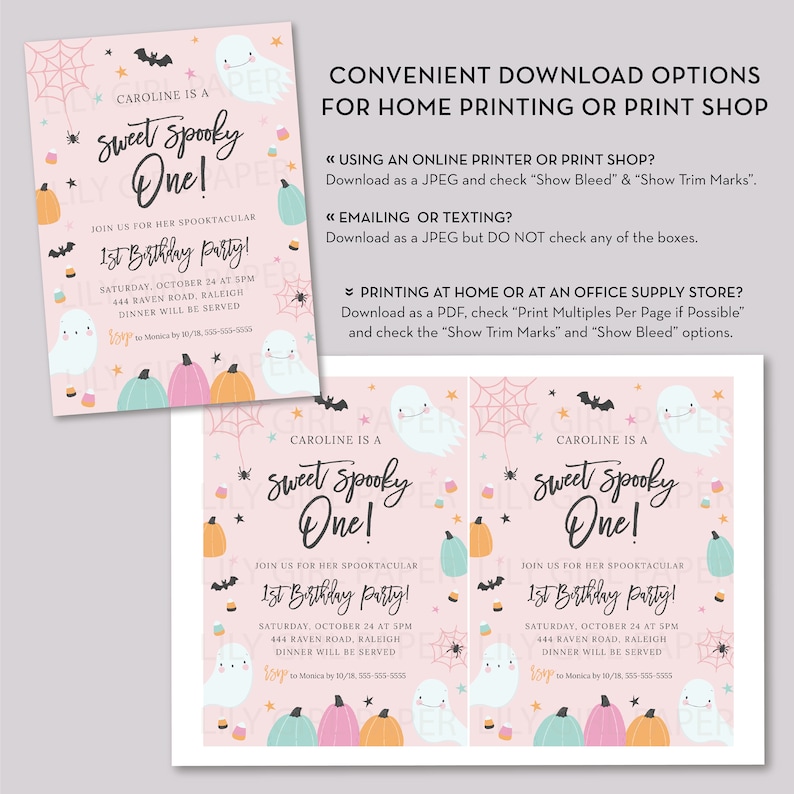 Sweet Spooky One, Girl's 1st Birthday Party Invitation, Pink Halloween Birthday, Editable Template, INSTANT DOWNLOAD, Print/Email! 0334 image 4