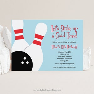 Bowling birthday party invitation, Kid's Birthday, Personalized Digital Invitation, Printable File image 1