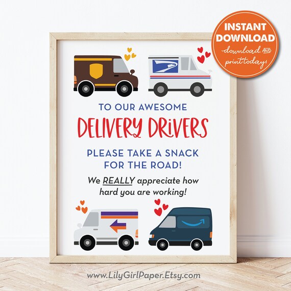 Delivery Driver Snack Sign, Essential Worker, USPS, UPS, Amazon, FedEx Thank You Sign, Take a Snack Sign, Printable Instant Download, 0288 Il_570xn