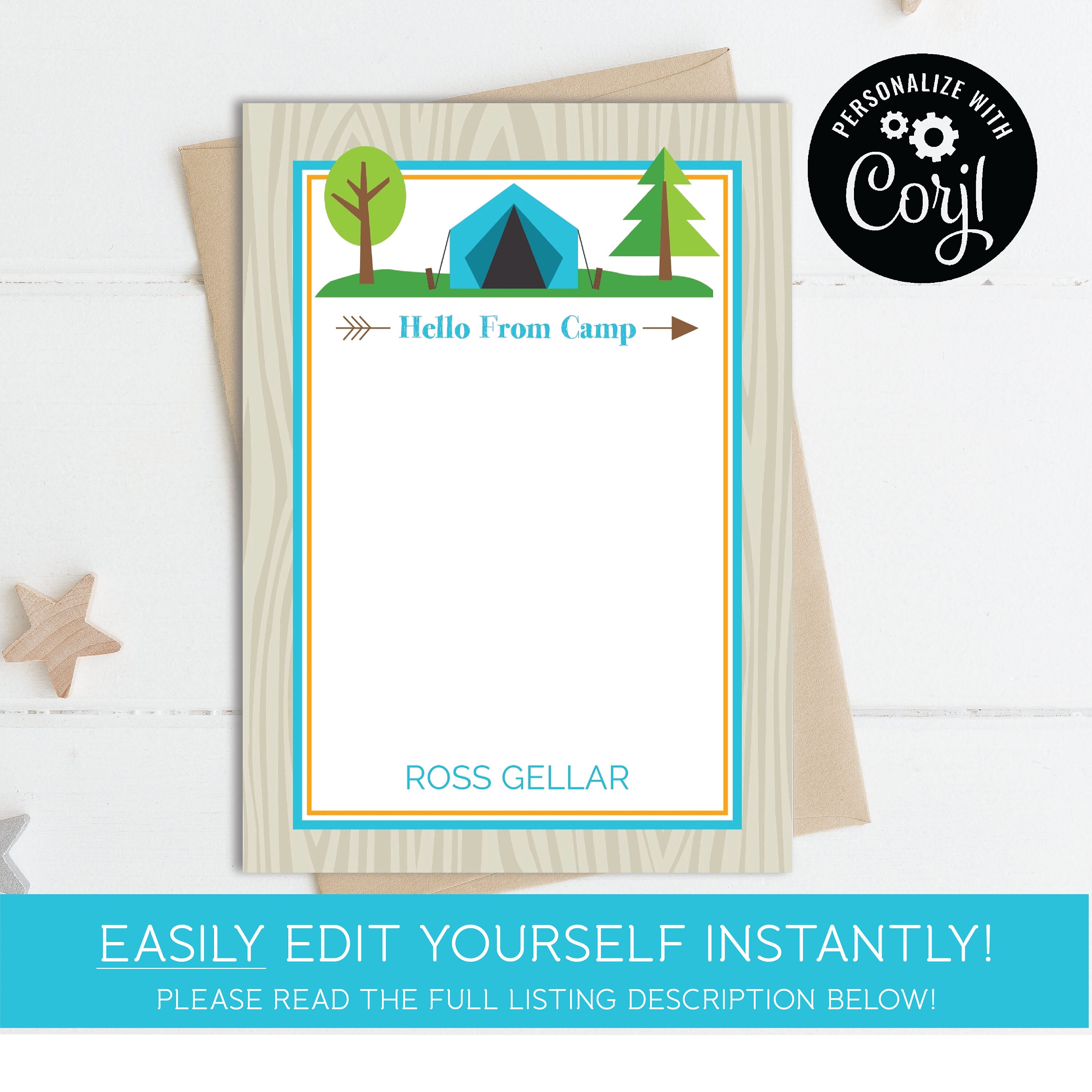 Editable Personalized Summer Camp Note Cards Overnight Camp Etsy