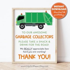 Garbage, Trash Collector Thank You Snack & Drink Sign, Take a Snack Sign, Appreciation Thank You Sign, Instant Download 0288