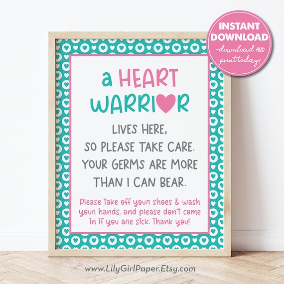 CHD, Home of a Heart Warrior Door Sign, Heart Warrior Lives Here, Congenital Heart Defect Warning, No Germs Note, Instant Download. 0315 Il_570xn