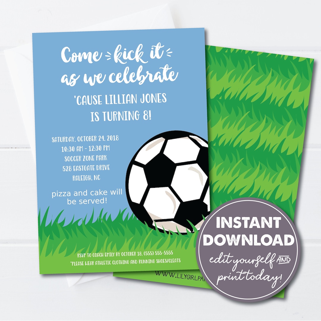 Editable Soccer Birthday Party Invitation Template, Sports Birthday ...