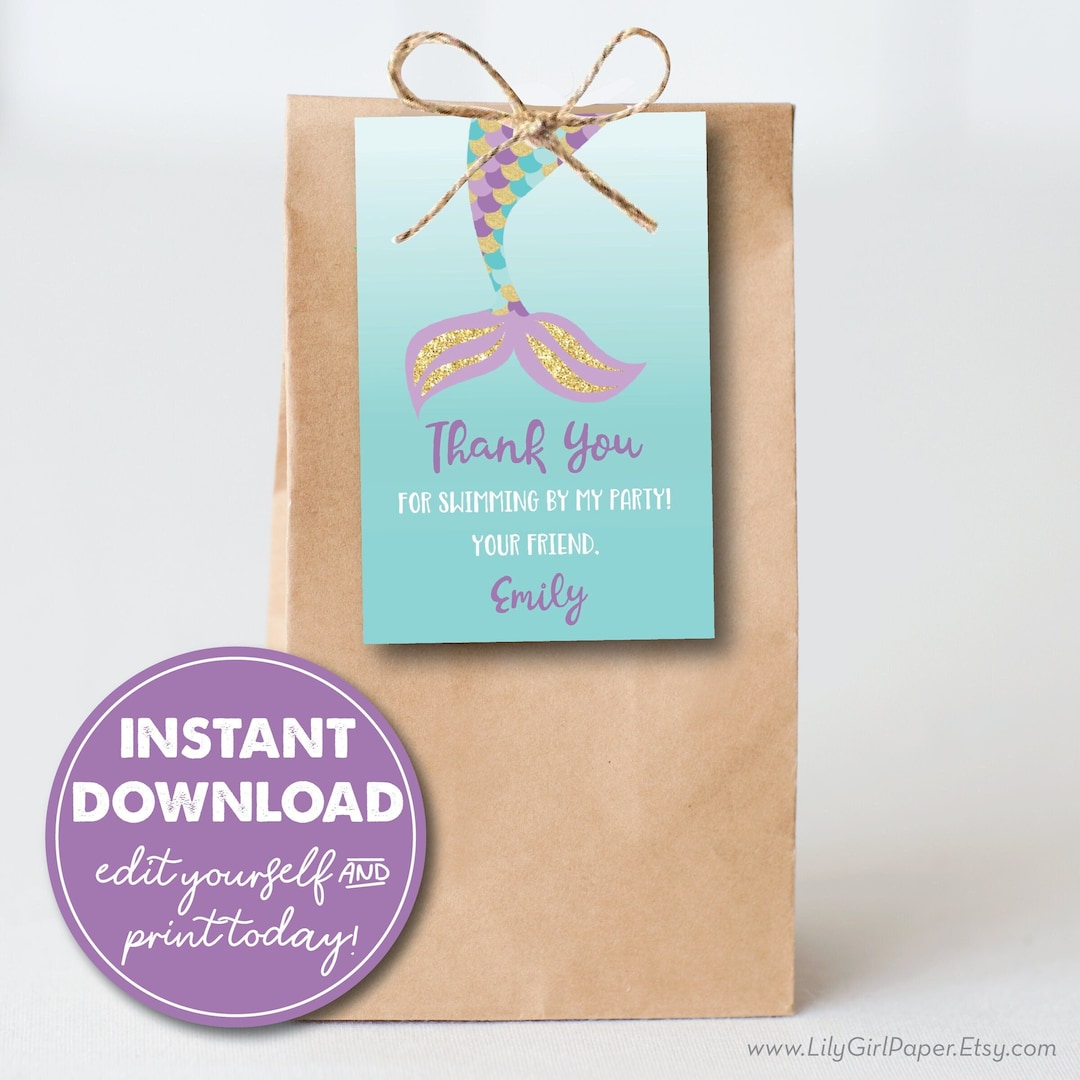 Editable Mermaid Party Favor Tag, Instant Download, Printable Favor Tag ...