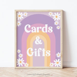 TÉLÉCHARGEMENT IMMÉDIAT Cartes d'anniversaire groovy et cadeaux 20 x 10 po., signe imprimable, arc-en-ciel et marguerites, fille groovy, deux groovy, jeune sauvage trois, 0380