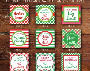 Printable Holiday Gift Tags, Christmas Gift Tags, Gift Stickers, Personalized Tags, Digital PDF file that You Print! Gift wrapping supplies