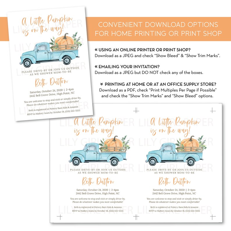 EDITABLE INSTANT DOWNLOAD A Little Pumpkin is on the way Drive-by or Outdoor Baby Shower Invitation 0214 Baby Boy Shower