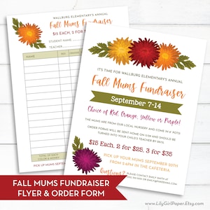 Editable Fall Mums Fundraiser Flyer & Order Form Template,  8.5x11 PTA/PTO Flyer, Church or any Group, Instant Download, All Text Editable