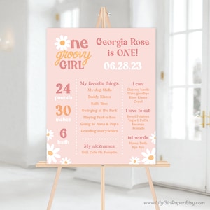 Editable One Groovy Girl Daisy Milestone Birthday Sign Template, 16x20 Poster, 1st Birthday, 70s Theme, Retro Daisy, INSTANT DOWNLOAD! 0291