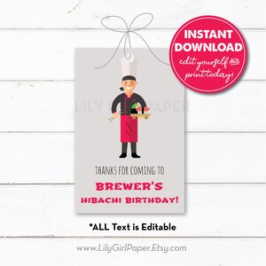 Hibachi Birthday Party Favor Tag — Editable Sushi Dinner Favors image 3