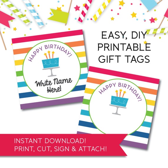 Instant Download Fillin Happy Birthday Gift Tag, Birthday Enclosure