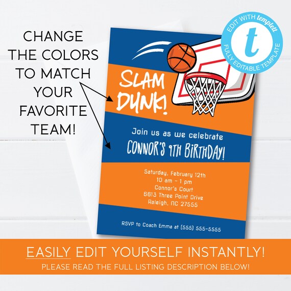 basketball birthday party invitation
