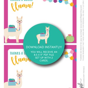 Llama Thank You Card, Instant Download, Printable File, Digital Thank ...