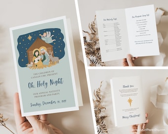 Christmas Program Editable Template, Church Christmas Play Folded Program Design, 5.5x8.5" Folded, Nativity Scene, School Play Program