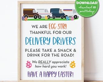 Happy Easter Delivery Driver Thank You Snack & Drink Sign, Egg-stra, Deliveries, Lucky, Mail Carrier Gift, Packages, Instant Download 0288