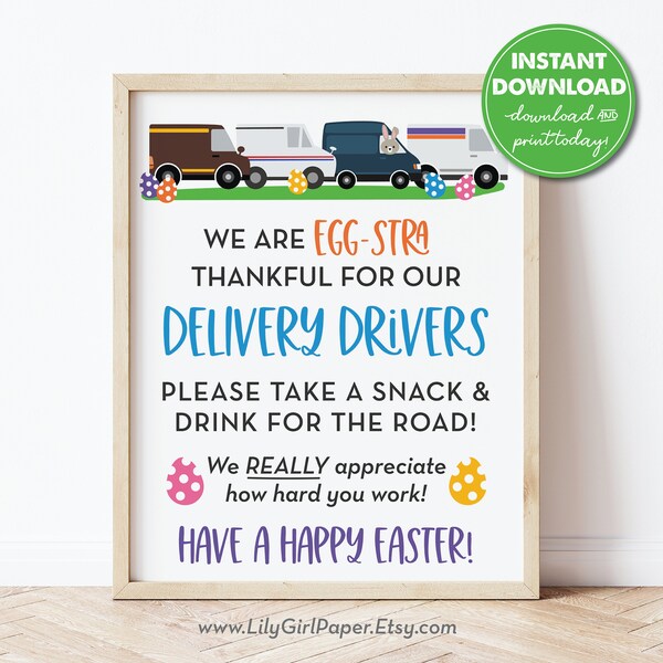 Happy Easter Delivery Driver Thank You Snack & Drink Sign, Egg-stra, Deliveries, Lucky, Mail Carrier Gift, Packages, Instant Download 0288